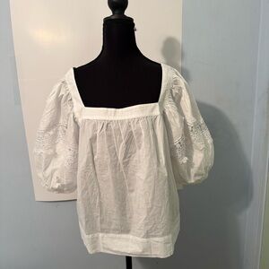 Ann Taylor White Lace Puff Sleeve Blouse